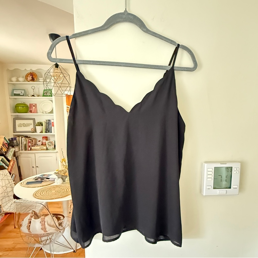 Socialite Black Camisole Top with Scalloped V-Neck